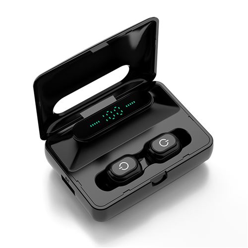 Ecouteurs 2020 le plus récent affichage numérique 9D HI-FI trois LED 5.0 Bluetooth, Sans fil -Noir