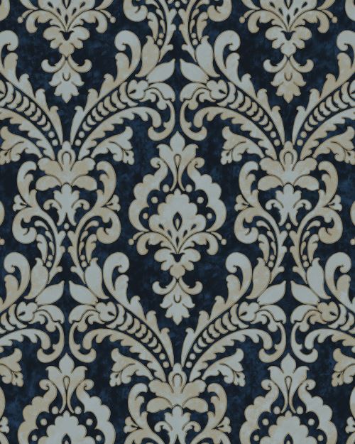 Profhome VD219175-DI Papier peint baroque satiné bleu or 5,33 m2