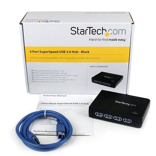 StarTech.com Hub SuperSpeed USB 3.0 noir 4 ports - concentrateur (hub) - 4 ports - Ordinateur de bureau
