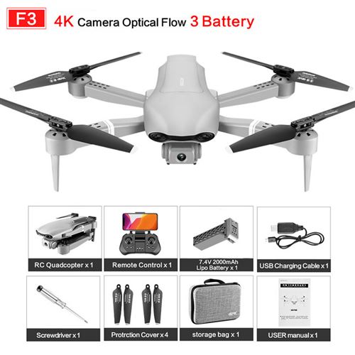 Drone F3 avec Double Caméra 4K HD WIFI FPV Quadricoptère Pliable + 1 Batterie
