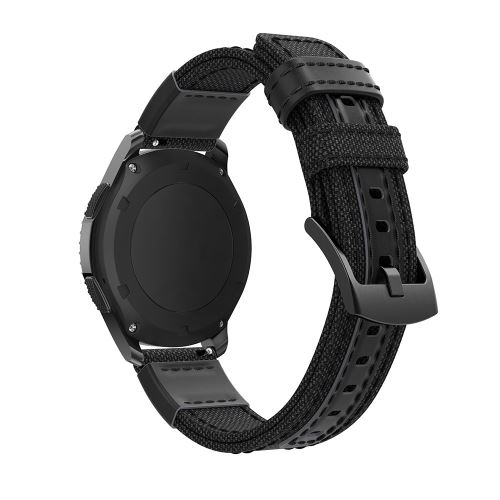 Générique Noir Bracelet En Cuir Véritable En Toile Pour Votre Samsung Gear S3 Classic/S3 Frontier/Galaxy Watch 46Mm - Image 1