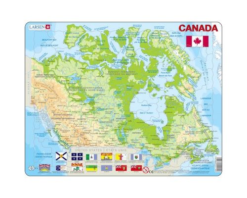 Puzzle 100 Pièces : Puzzle Cadre - Carte du Canada (en Français et Anglais), Larsen