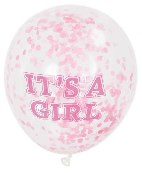 Unique ballons confettis C'est une fille rose 30 cm 6 pièces