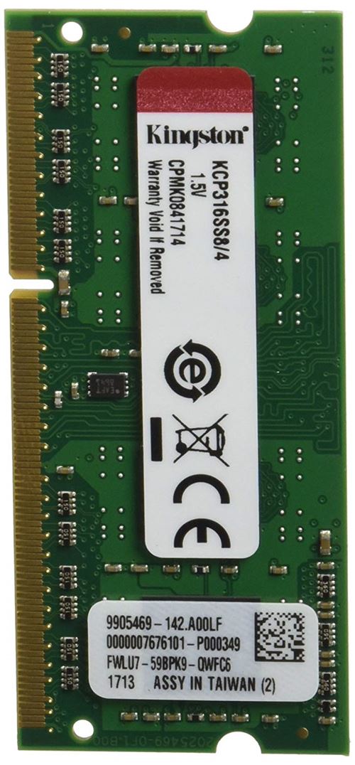 Kingston - KCP316SS8 - Mémoire Notebook 4 Go - 1600MHz SODIMM, DDR3, 1.5V, CL11, 240-pin