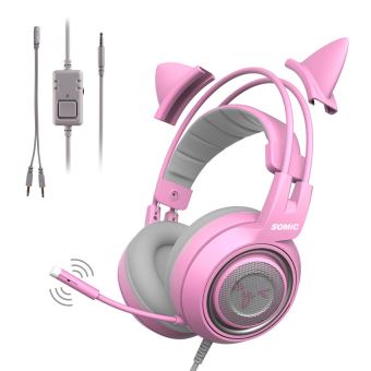 Cute cat du fil rose de l'oreille Gamer casque avec microphone casque  bandeau USB jeu PC pour Fille Jeux filaire Cat casque avec micro - Chine  Cat Ear Gamer casque et écouteurs
