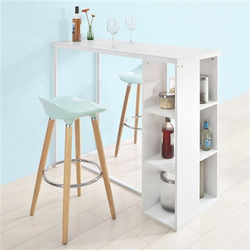 SoBuy® FWT39-W Table Haute de Bar Table de Bar Mange-Debout Cuisine avec 3 Étagères de Rangements Blanc