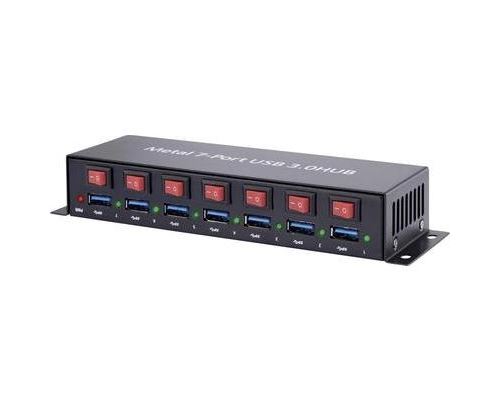 Hub usb 3.0 renkforce 7 ports - boîtier métallique, commutable individuellement, pour montage mural - 1089874