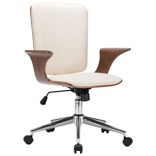 Vidaxl Marron Chaise Pivotante De Bureau Crème Similicuir Et Bois Courbé - Image 3