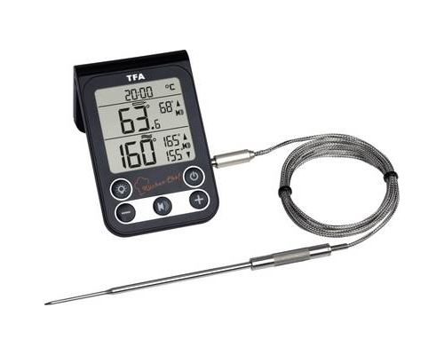 TFA-Dostmann Thermomètre de Cuisson de Cuisine Chef Barbecue numérique de Noyau de contrôle de la température et de cavité, Plastique, Noir, 6 x 2 x 10 cm