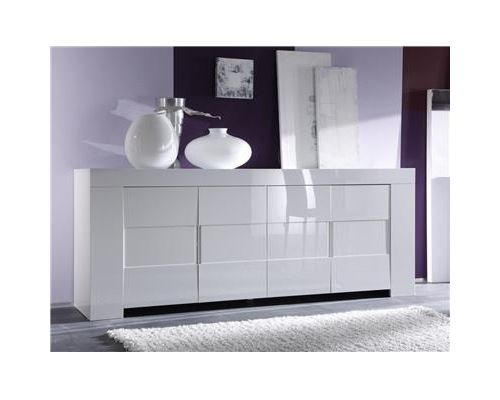 Buffet bahut blanc laqué 4 portes design ESMERALDA - Blanc - L 210 x P 50 x H 84 cm