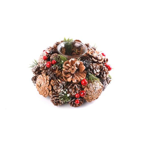Photophore de Noël en bois Natural Tradi - 1 Bougie - Rouge