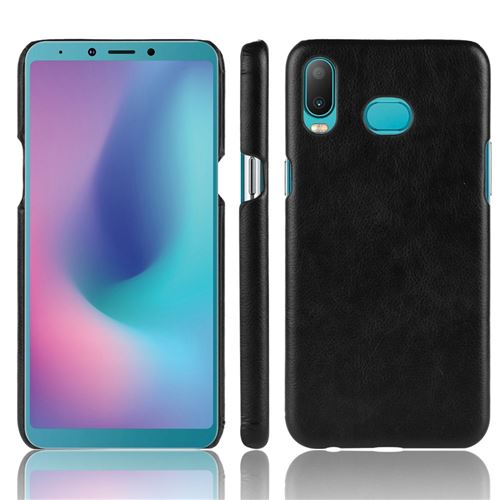 Etui en PU litchi enduit noir pour votre Samsung Galaxy A6s