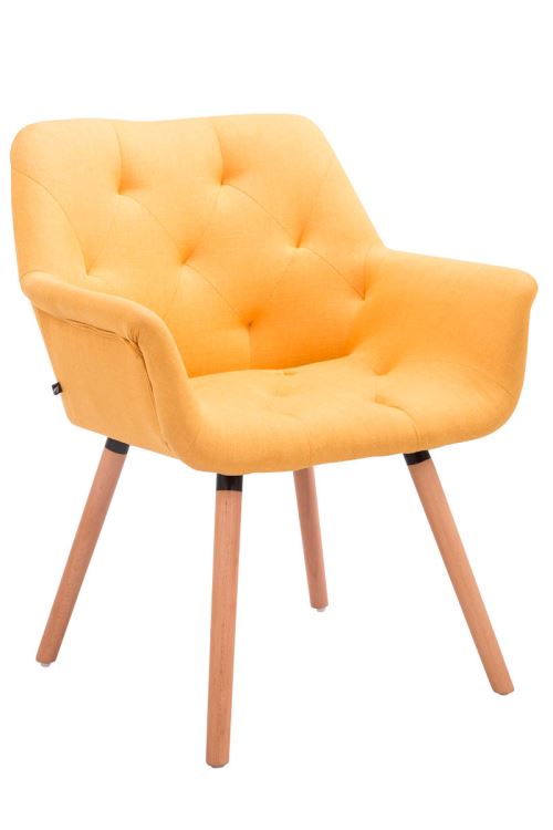 Chaise de Salle à manger Cassidy en Tissu - Chaisestyle scandinave avec accoudoirs - Piètement Bois de Hêtre Nature- Couleur Jaune