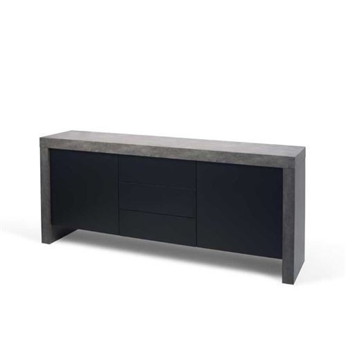 Buffet 2 portes 3 tiroirs Noir/Béton ciré foncé - HOYZ