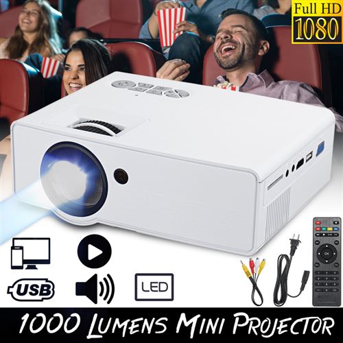 1080P LED Mini projecteur haute résolution HD Film maison portable 1000 lumens blanc