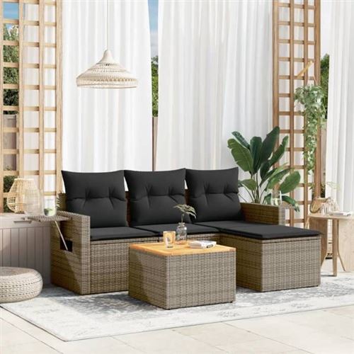 VIDAXL  Salon De Jardin 5 Pcs Avec Coussins Gris R&eacute;sine Tress&eacute;e