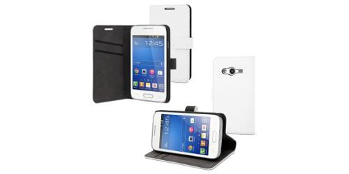 Muvit Slim S Folio - Flip cover voor mobiele telefoon - polyurethaan, polycarbonaat - wit - voor Samsung Galaxy Trend 2 Lite