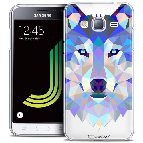 Caseink - Coque Housse Etui Samsung Galaxy J3 2016 (J320) Crystal HD Polygon Series Animal - Rigide - Ultra Fin Loup