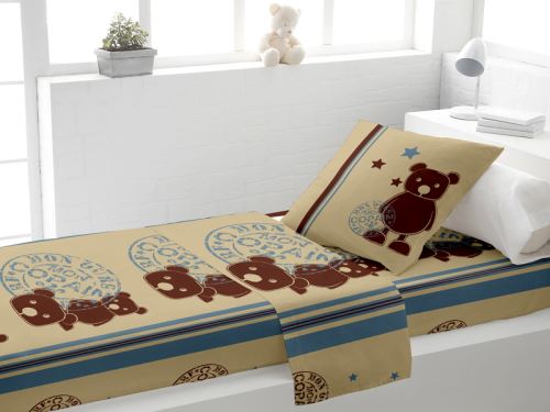 Drap plat, drap housse et taie d'oreiller TEDDY Chocolat
