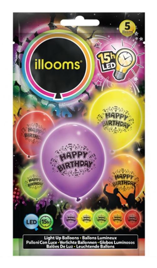 Sachet Ballons Led - Happy Birthday x5