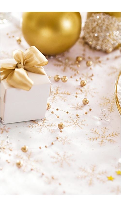 Chemin de Table - Organza - Flocons Dorés x 9 Mètres