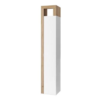 ARTURO - Armoire 1 porte 5 étagères blanc laqué et aspect bois finition Cadiz - Altobuy - 1