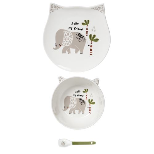 Non Communiqué Blanc Service Enfant 3 Pièces Éléphant - Table Passion - Porcelaine
