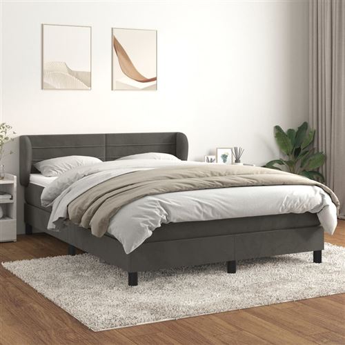 vidaXL Sommier à lattes de lit et matelas Gris foncé 140x190cm Velours3127548