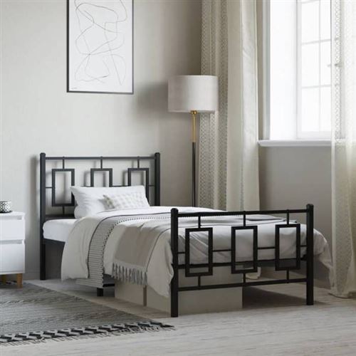 Vidaxl Noir Cadre De Lit Métal Sans Matelas Avec Pied De Lit 90X200 Cm - Image 3