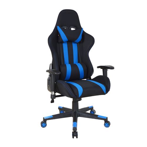 Chaise de bureau chaise gaming Thomas - style racing gaming - revêtement tissu - bleu noir