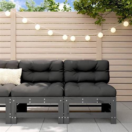 Vidaxl Gris Canapés Centraux Avec Coussins 2 Pcs Bois De Pin Massif - Image 3