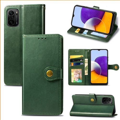 MPFRANCE Housse pour Xiaomi Poco F3 Vert [Porte Carte, etui portefeuille, boucle]