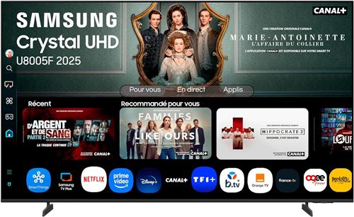 Téléviseur SAMSUNG 55U8075F 55 pouces Crystal UHD 4K Smart TV Bluetooth WiFi AirPlay Crystal Processor 4K HDR Q Symphony Knox Security Gaming Hub Bixby Applications opérateurs intégrées