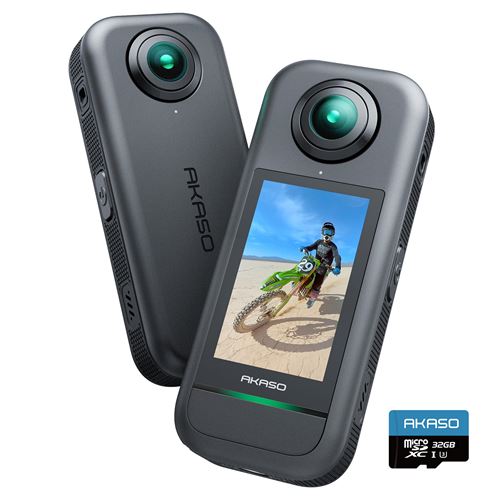 AKASO  360 - Camera Sport &agrave; 360&deg; avec Carte M&eacute;moire 32 Go, 5.7K 360 Vid&eacute;o, Capteurs 48MP 1/2"" , 72MP, SuperSmooth &Eacute;cran Tactile Noir 