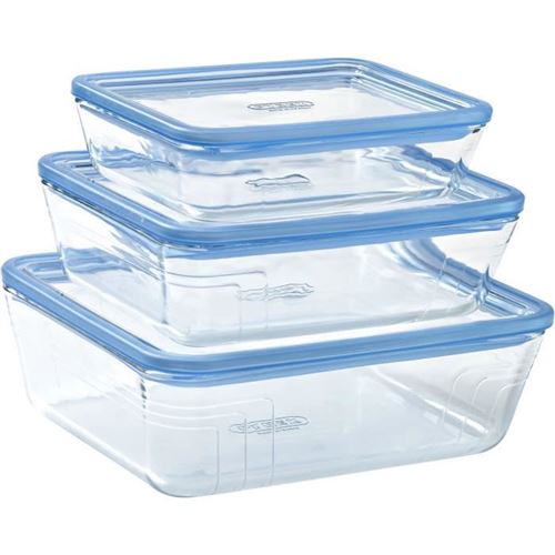 Non Communiqué Lot De 3 Boîtes De Conservation Avec Couvercle - Pyrex - Zero Plastic - Verre - Rectangulaire - 0.8/1,5/2,6 L