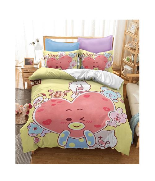 Set de housse de couette BT21 en polyester 140x200cm avec 2 taies d'oreiller 50*75cm #MK18008