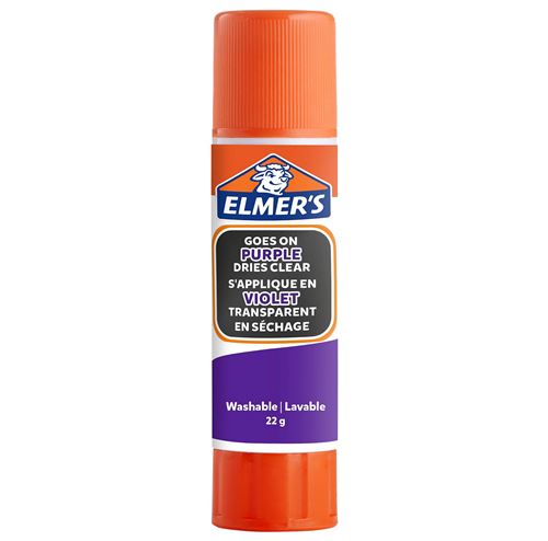Elmer's stic bâton de colle violette, devient transparente en séchant, lavable et adaptée aux enfants, 22g x 1