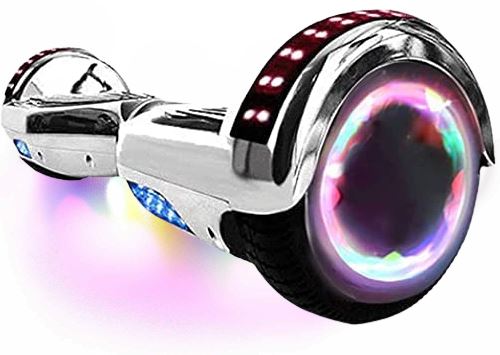 6,5 Overboard LED et Bluetooth, Moteur 700W, Auto Équilibre, Sac et Télécommande, Argent Chromé
