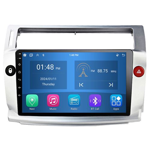 Autoradio RoverOne® Bluetooth CarPlay Android Auto Navigation 4Go RAM 64Go ROM pour Citroen C4 C-Triomphe C-Quatre 2004-2014