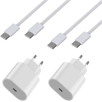 Lot 2 Chargeurs Rapide 20W + 2 Cables USB-C USB-C 1 mètre pour Airpods 4 / Airpods Pro 2 / Airpods Max (2024) Phonillico® - 1
