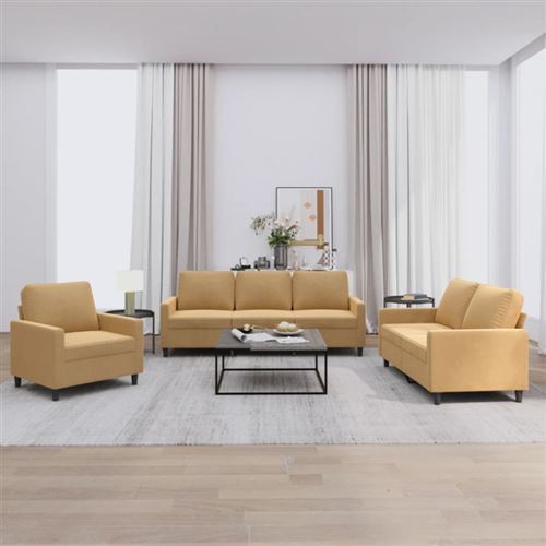 Non Communiqué Marron Ensemble De Canapés 3 Pcs Avec Coussins Velours