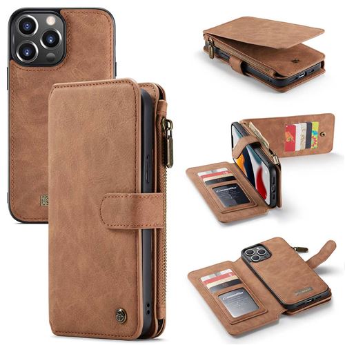 Étui luxe 2-en-1 à rabat pour iPhone 13 Pro Brun Marron CaseMe