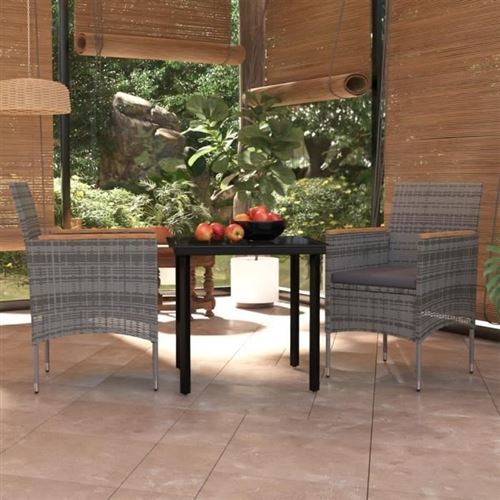 VIDAXL - Salon de jardin - Ensemble table et chaises - Gris et noir - Image 3