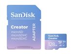 SanDisk Creator - Carte mémoire flash (adaptateur microSDXC vers SD inclus(e)) - 128 Go - A2 / Video Class V30 / UHS-I U3 - microSDXC UHS-I