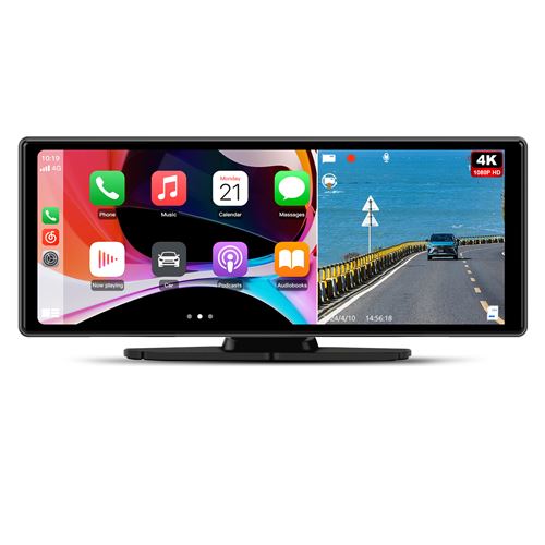CarPlay sans Fil et pour Carplay Android Auto,avec Dashcam Avant 4K, Caméra Arrière 1080P, Portable, écran Tactile de 10,26 Pouce avec Bluetooth