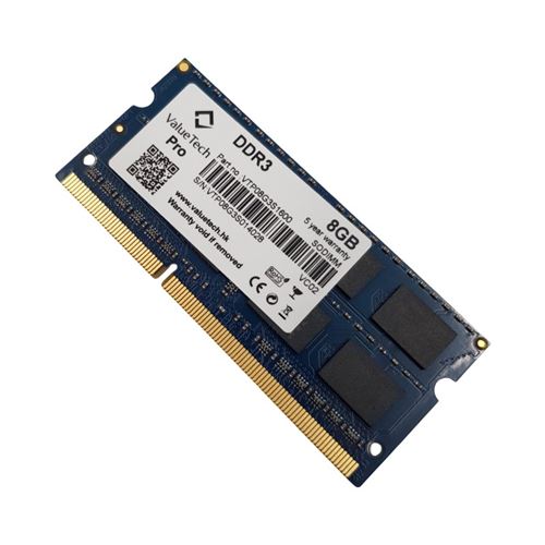 Barrette Mémoire 8Go Ram Ddr3 Valuetech Pro Vtp08G3S1600 So-Dimm Pc3-12800 2Rx8