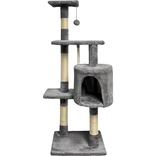 Paloma Arbre A Chat Gris Foncé 40 X 40 X 114Cm -  3 Plateformes, 1 Corde, 1 Niche , Poteaux A Griffer