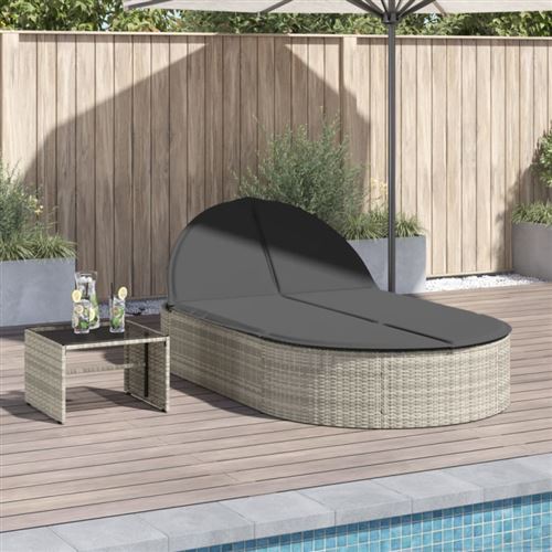 Non Communiqué Gris Clair Chaise Longue Double Avec Coussins Résine Tressée