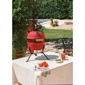 LIVIN' Barbecue Kamado Céramique Et Acier 40cm - Barbecue Charbon De Bois Avec Thermomètre - Pour Grillades, Fumage, Plein Air - Design Compact Et Stable