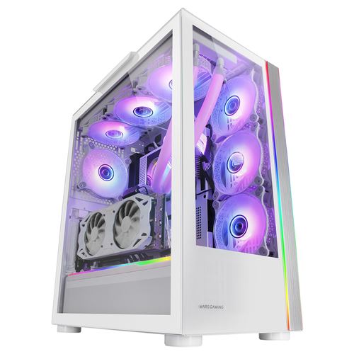 Mars Gaming MC-ULTRA, Torre Gaming Custom XXL E-ATX, Doble Tira LED ARGB, Doble Ventana Cristal Templado, Estructura Cámara Dual Vertical, Caja PC Negro o Blanco
